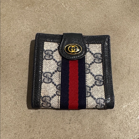 Gucci Navy Sherry Line Compact Wallet - Picture 1 of 8